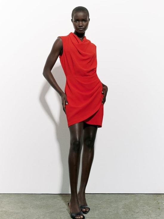 Zara Dresses & Skirts - ZARA Draped Cowl Neck Red Mini Dress – Size Medium